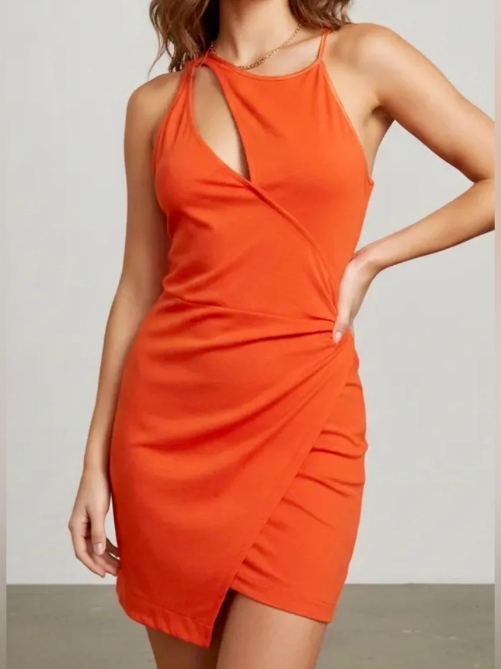 Free People Orange Cutout Bodycon Mini Dress Small Asymmetric Halter